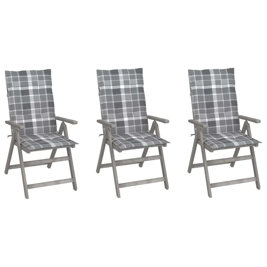 Chaises inclinables de jardin lot de 3 et coussins Bois acacia