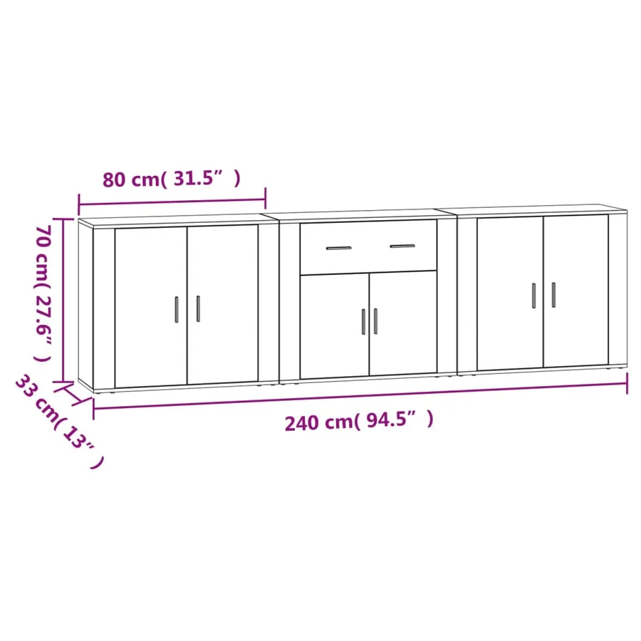 Buffets 3 pcs Sonoma gris Bois d'ingénierie - 9