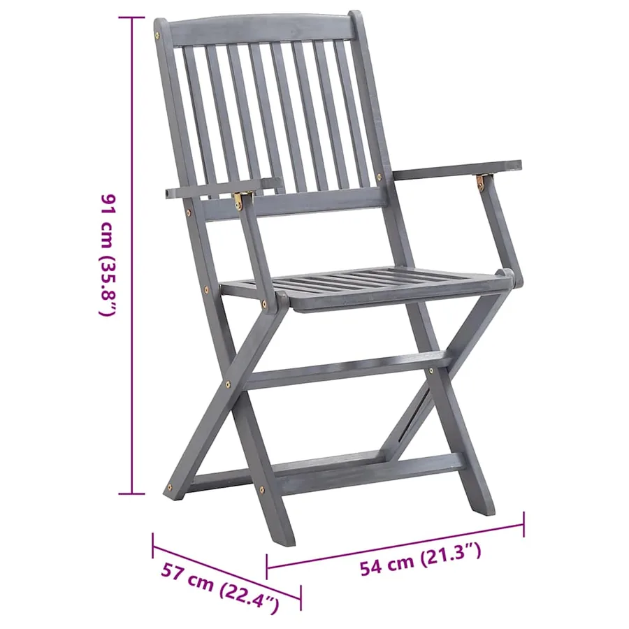 Chaises pliables d'extérieur lot de 6 et coussins Bois d'acacia - 19