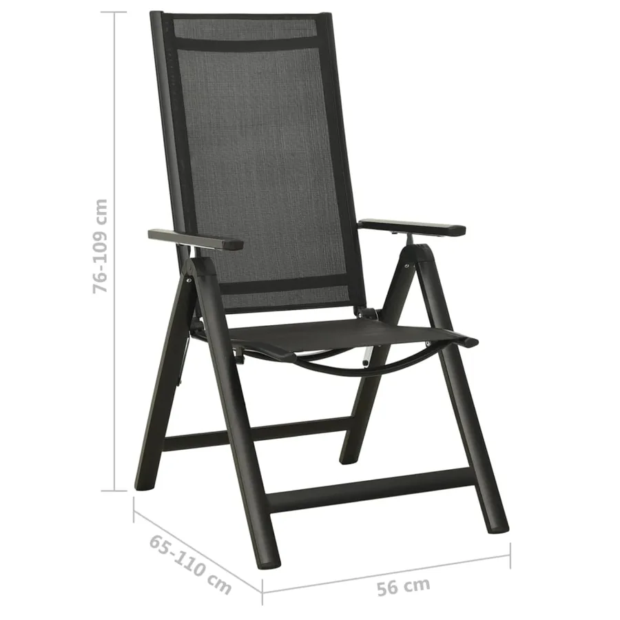 Chaises pliables de jardin lot de 2 Textilène et aluminium Noir - 9