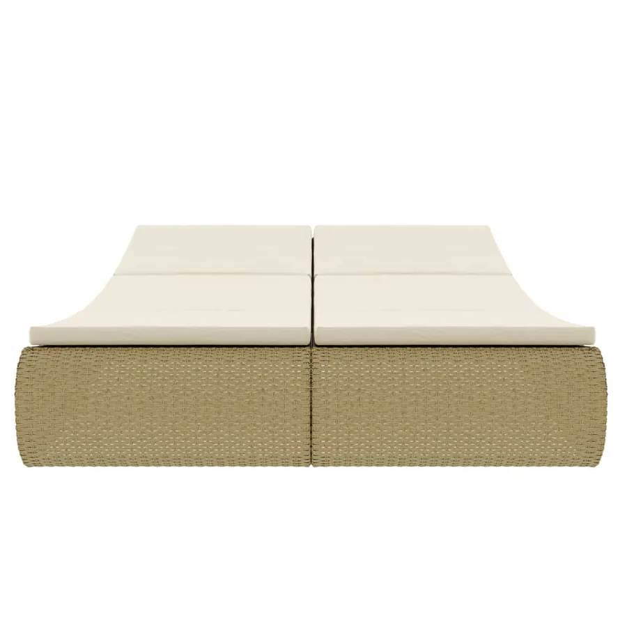 Chaise longue d'extérieur Résine tressée Beige - 5