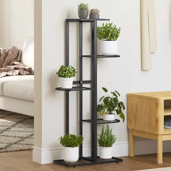 Support pour plantes 5 niveaux 43x22x98 cm Noir Métal