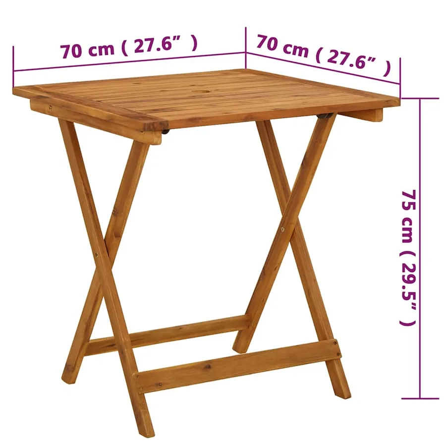 Table pliable de jardin 70x70x75 cm Bois d'acacia massif - 11