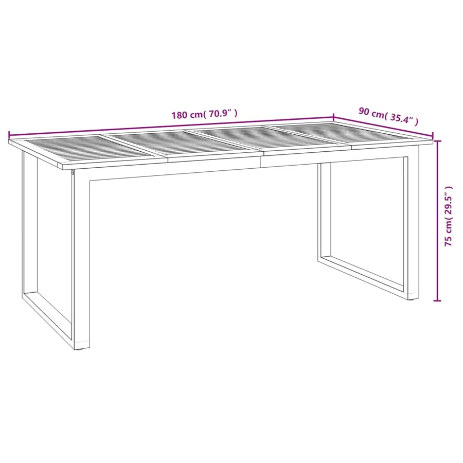Table de jardin et pieds en forme de U 180x90x75 cm bois acacia - 8