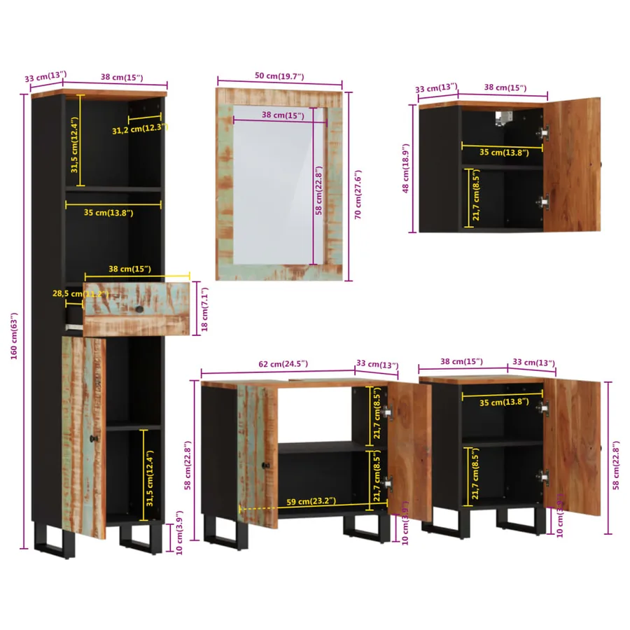 Ensemble de meubles de salle de bain 5 pcs bois massif récupéré - 14