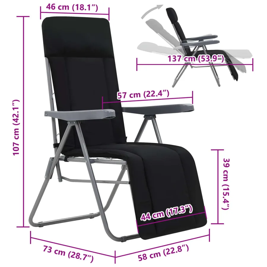 Chaises pliables de jardin avec coussins lot de 2 Noir - 11