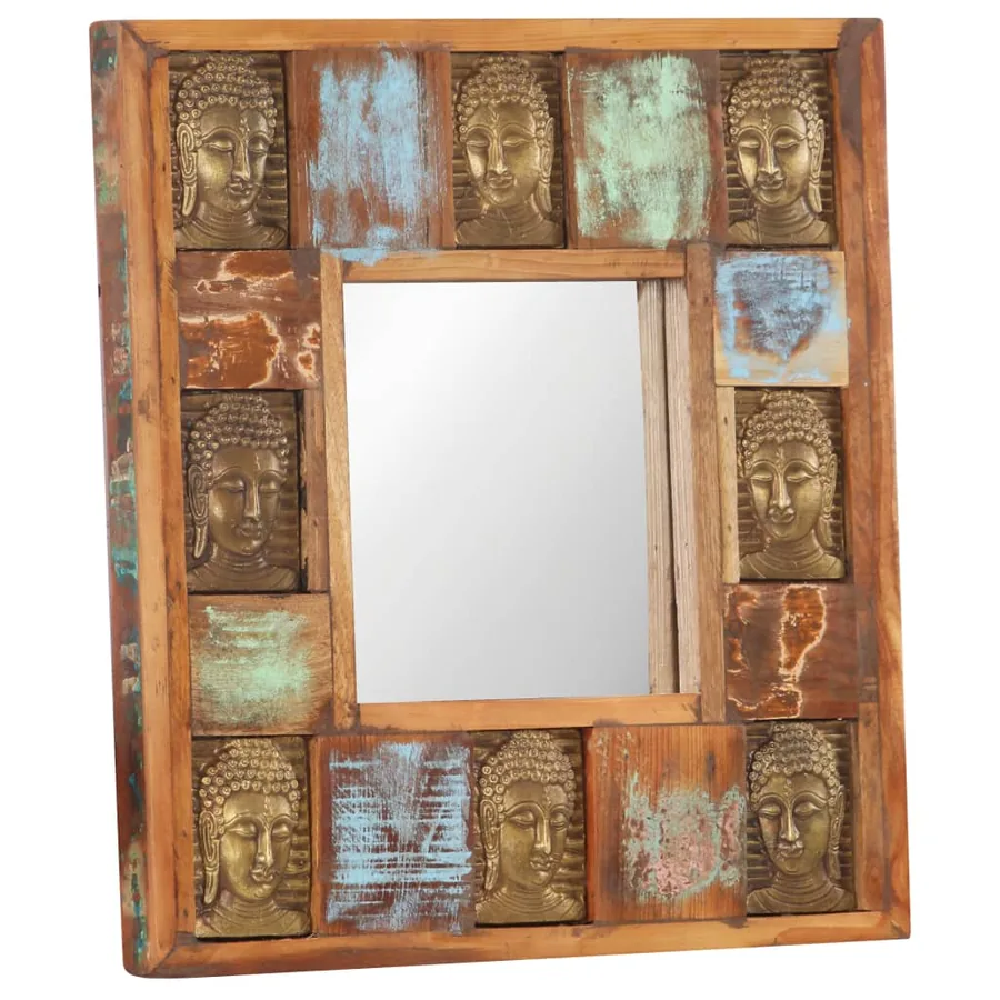 Miroir avec revêtement Bouddha 50x50 cm Bois de récupération