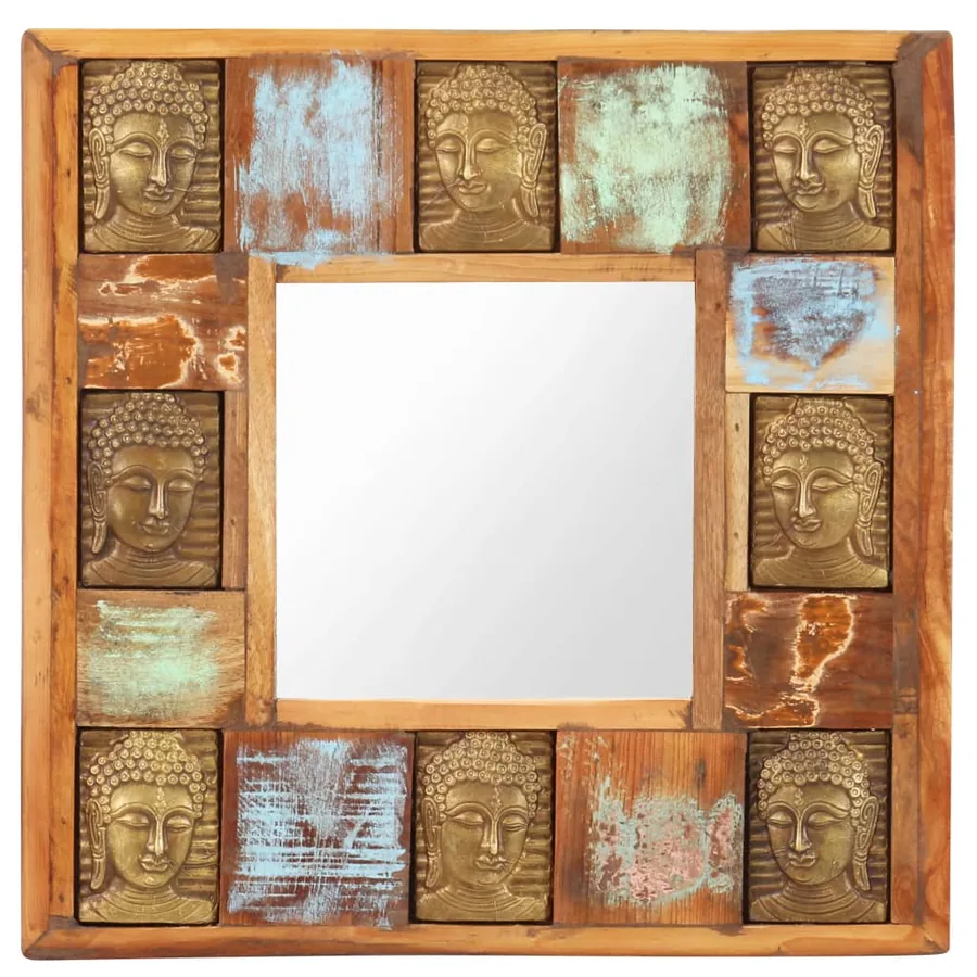 Miroir avec revêtement Bouddha 50x50 cm Bois de récupération - 2