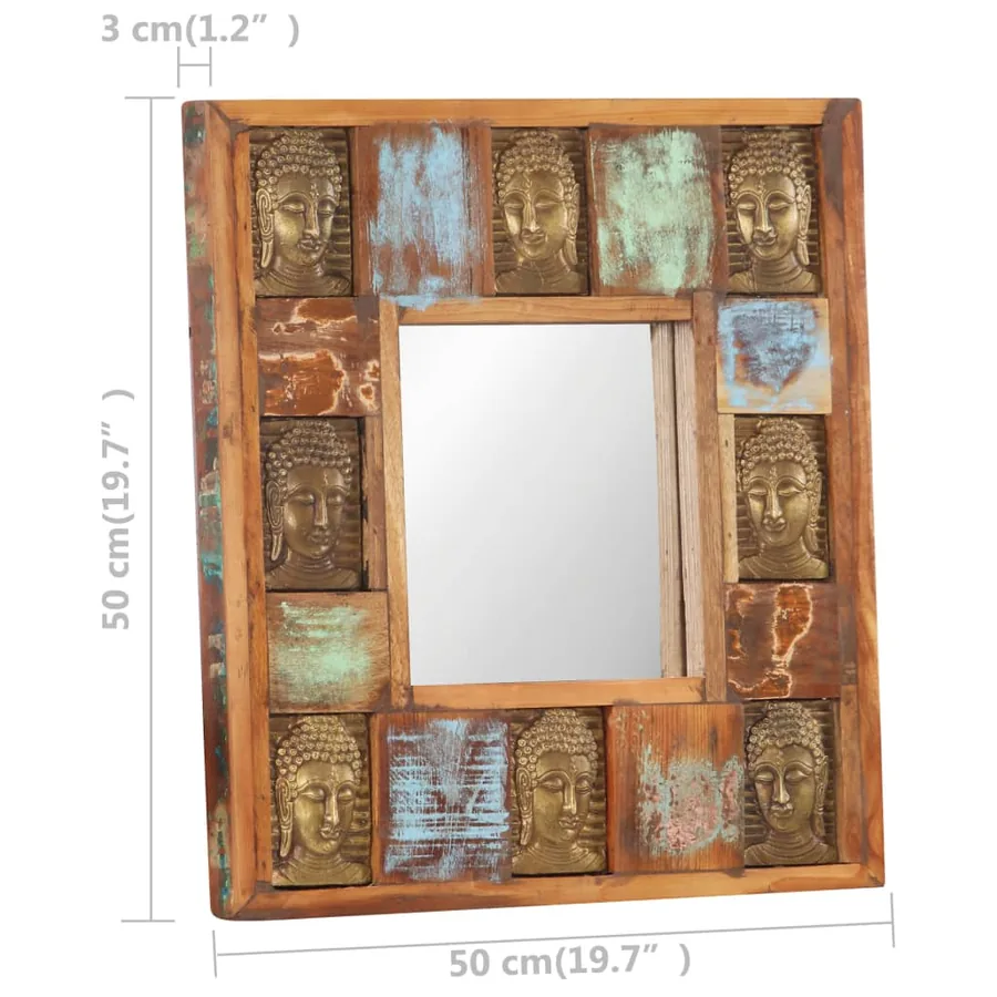 Miroir avec revêtement Bouddha 50x50 cm Bois de récupération - 5