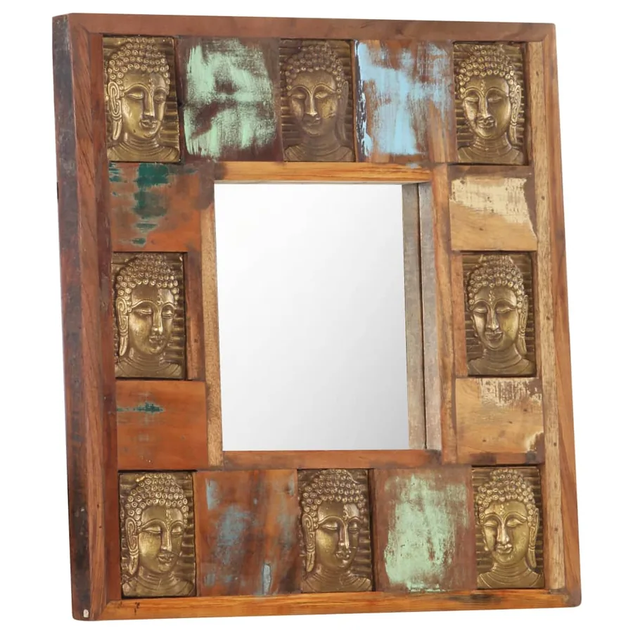 Miroir avec revêtement Bouddha 50x50 cm Bois de récupération - 6