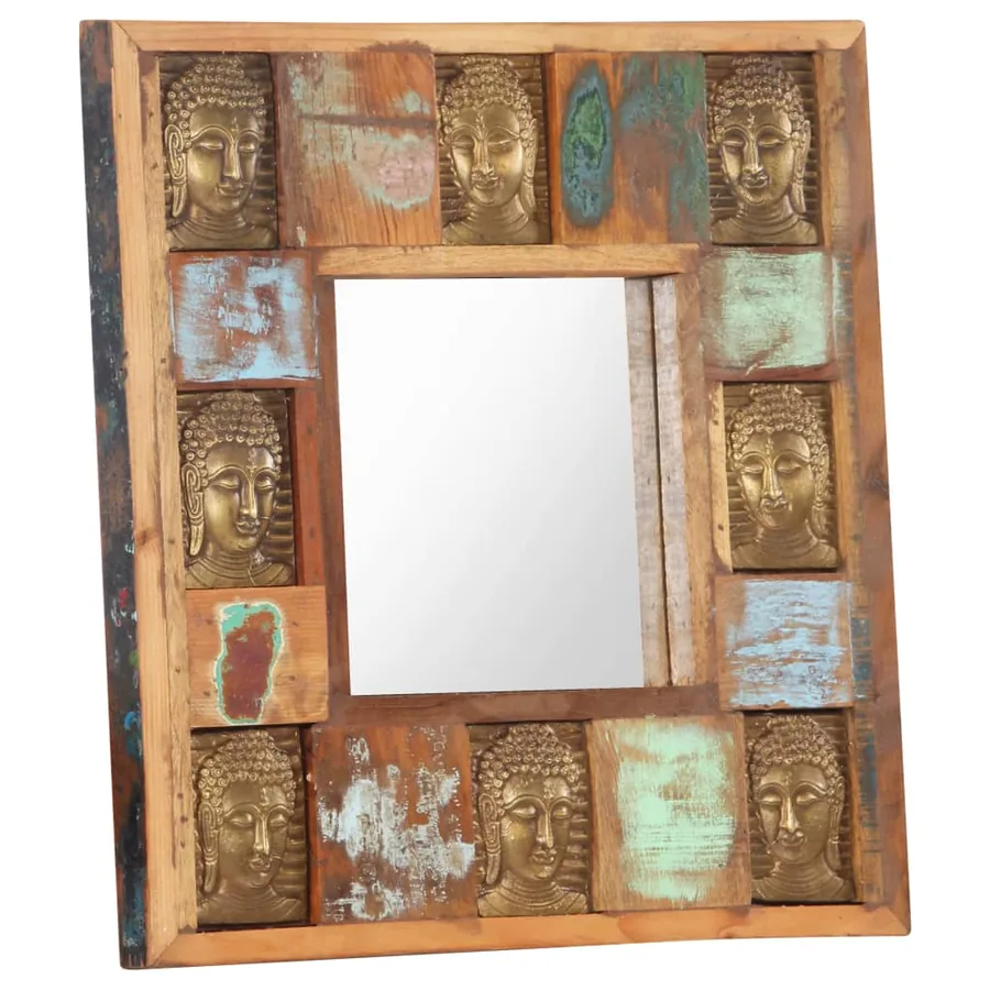 Miroir avec revêtement Bouddha 50x50 cm Bois de récupération - 7
