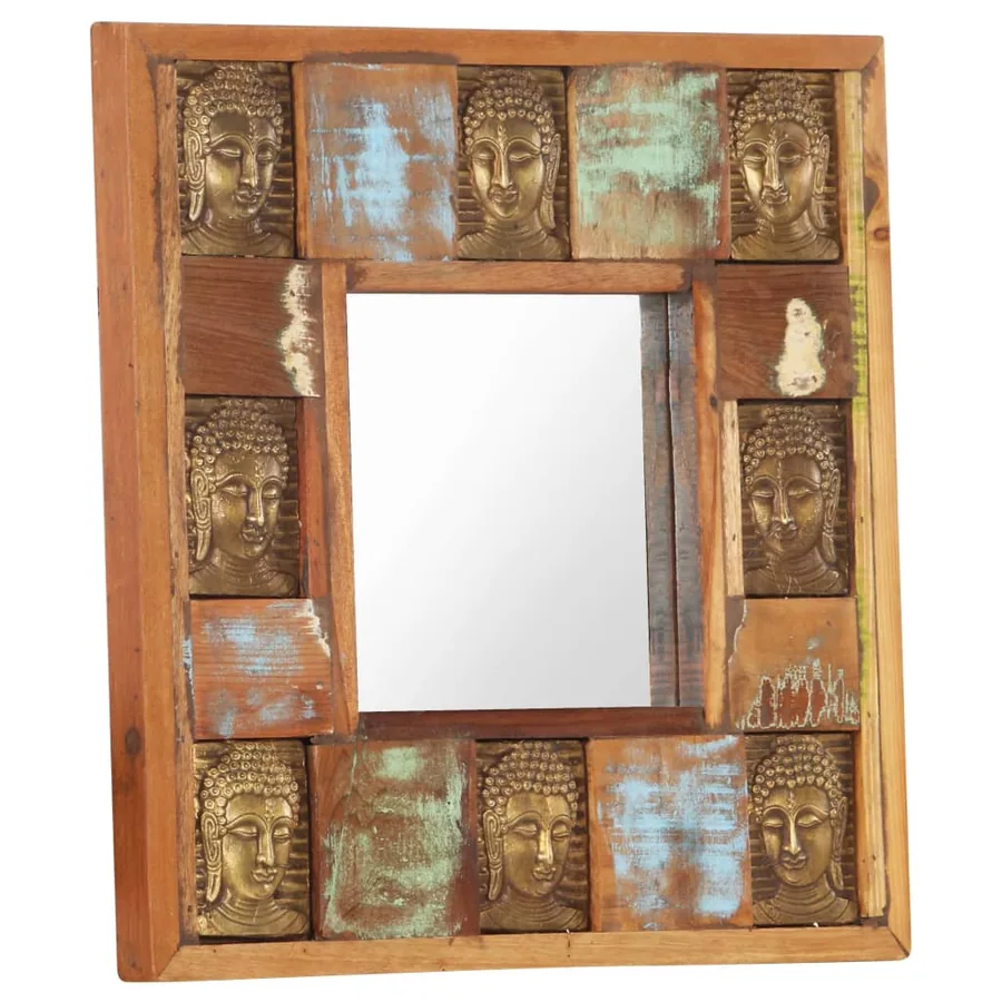 Miroir avec revêtement Bouddha 50x50 cm Bois de récupération - 8