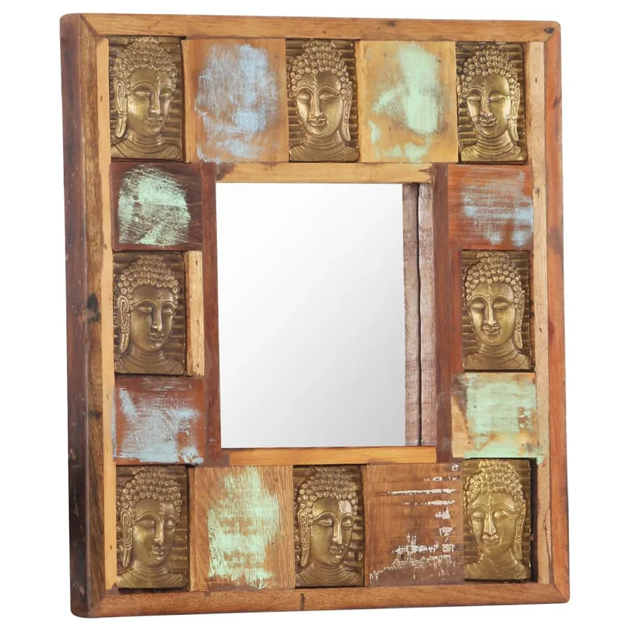 Miroir avec revêtement Bouddha 50x50 cm Bois de récupération - 9