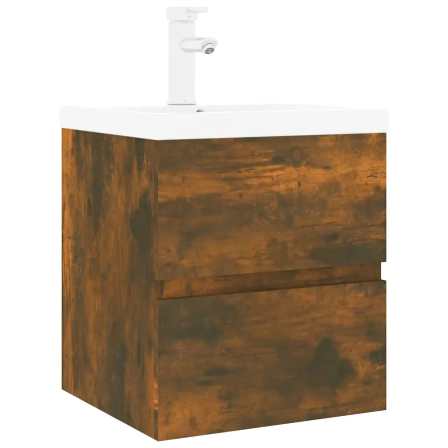 Meuble lavabo avec bassin intégré Chêne fumé Bois d'ingénierie - 2