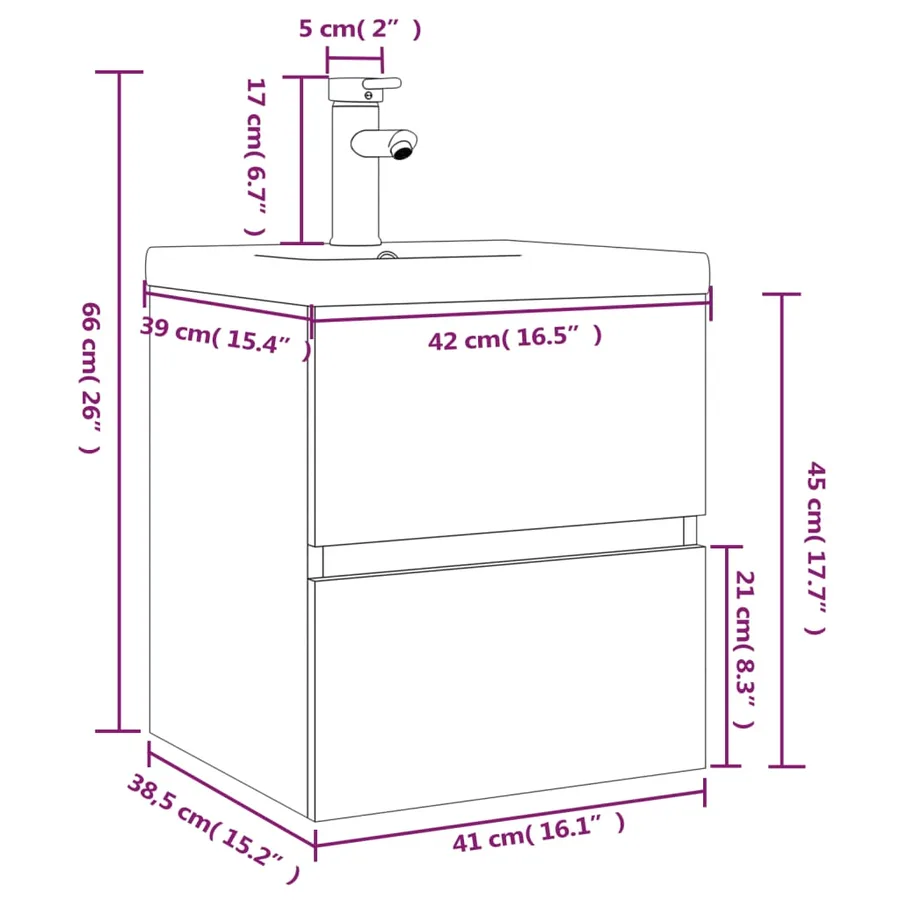 Meuble lavabo avec bassin intégré Chêne fumé Bois d'ingénierie - 7