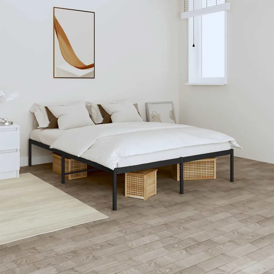 Cadre de lit métal sans matelas noir 140x190 cm