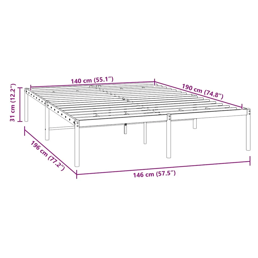 Cadre de lit métal sans matelas noir 140x190 cm - 8