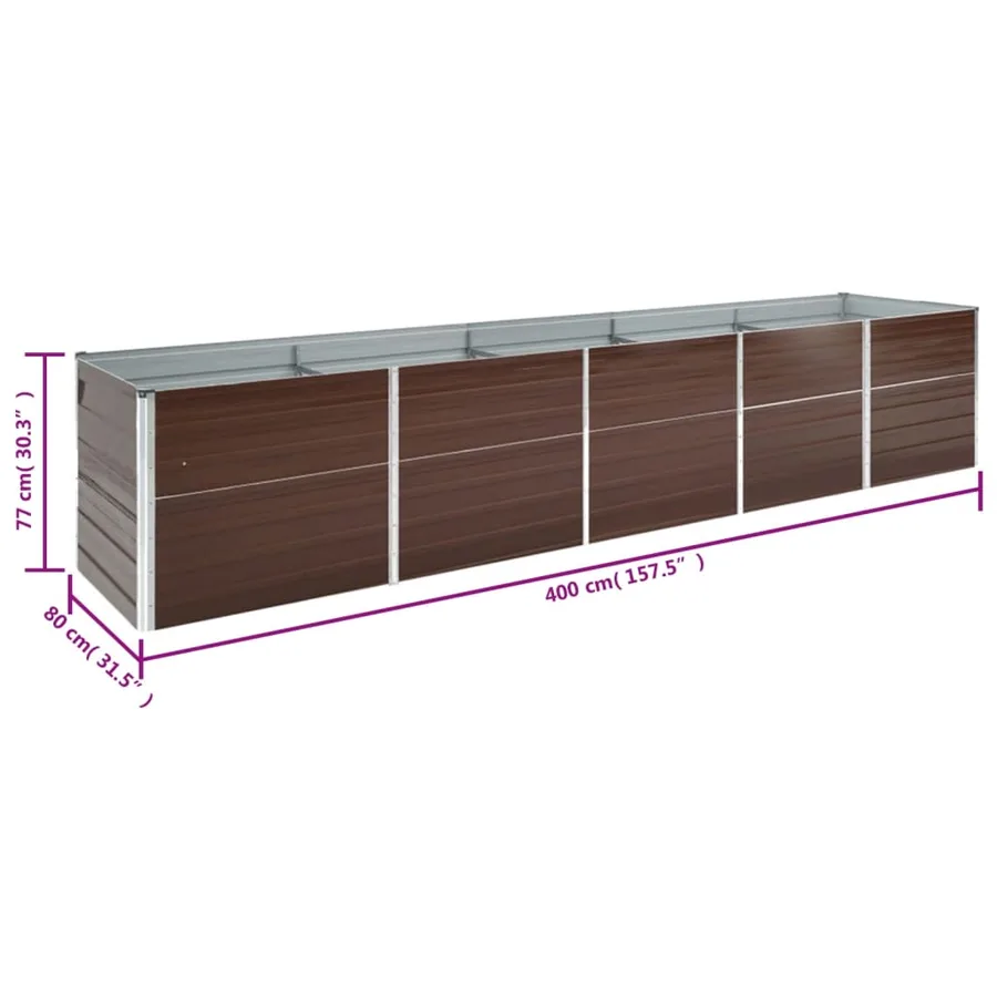 Lit surélevé de jardin Acier galvanisé 400x80x77 cm Marron - 6