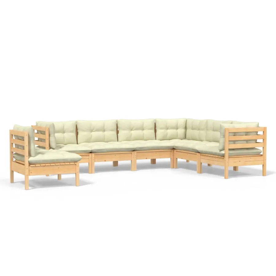 Salon de jardin 7 pcs avec coussins crème bois de pin massif - 2