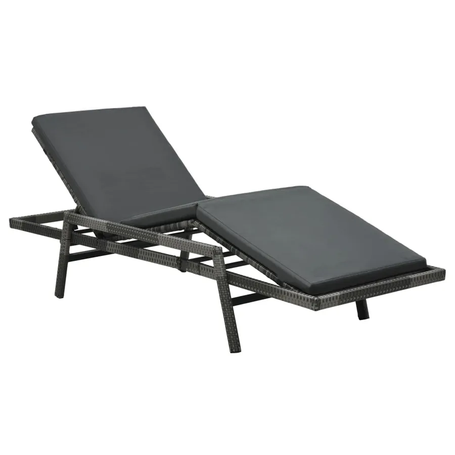 Chaise longue avec coussin Résine tressée Gris