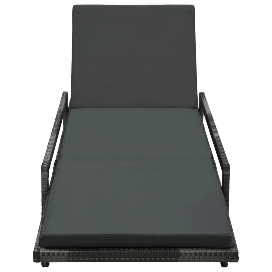 Chaise longue avec coussin Résine tressée Gris - 2