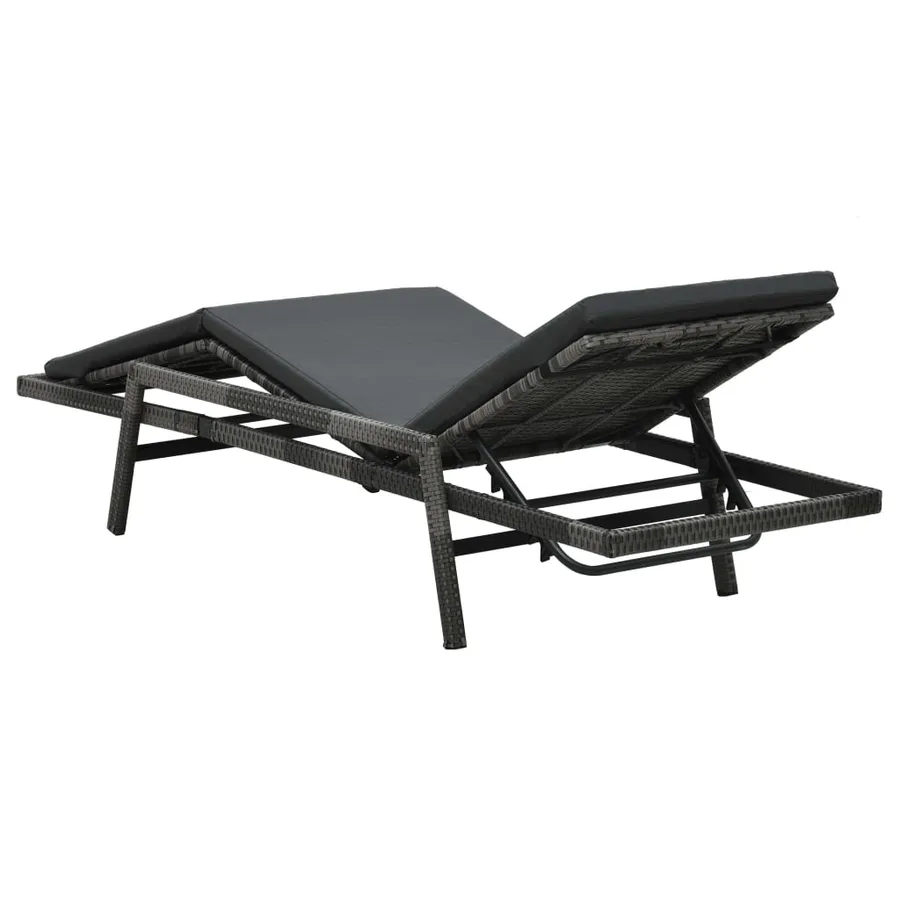 Chaise longue avec coussin Résine tressée Gris - 5
