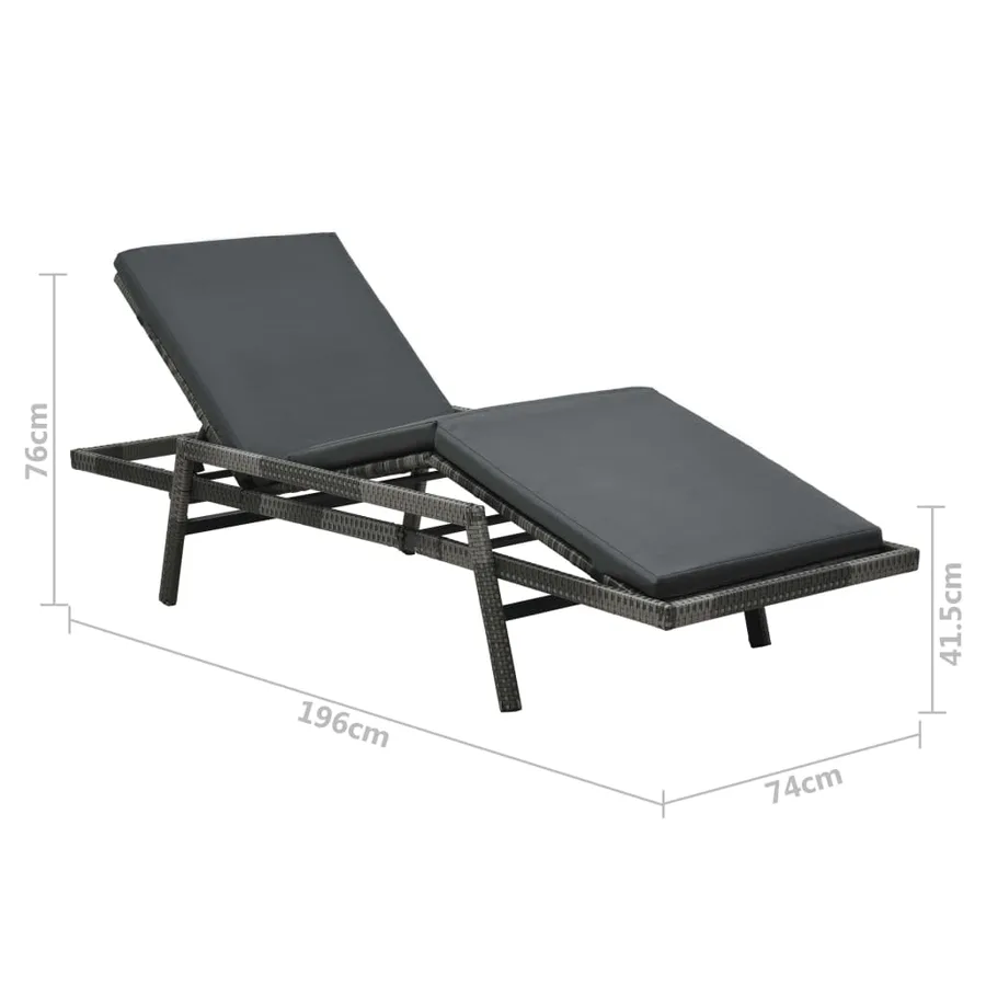 Chaise longue avec coussin Résine tressée Gris - 8