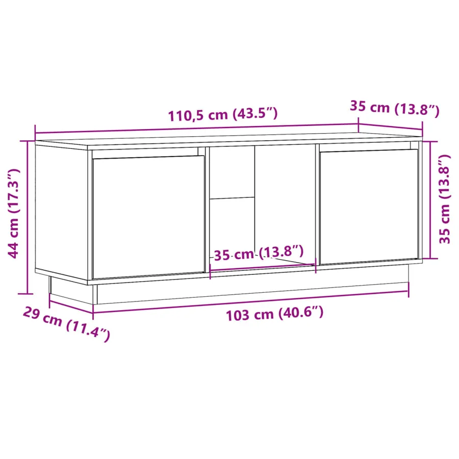 Meuble TV 110,5x35x44 cm Bois de pin massif - 11