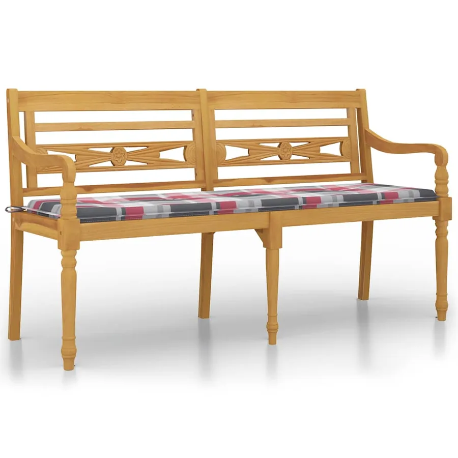 Banc Batavia coussin à motif de carreaux rouges 150cm Bois teck - 2