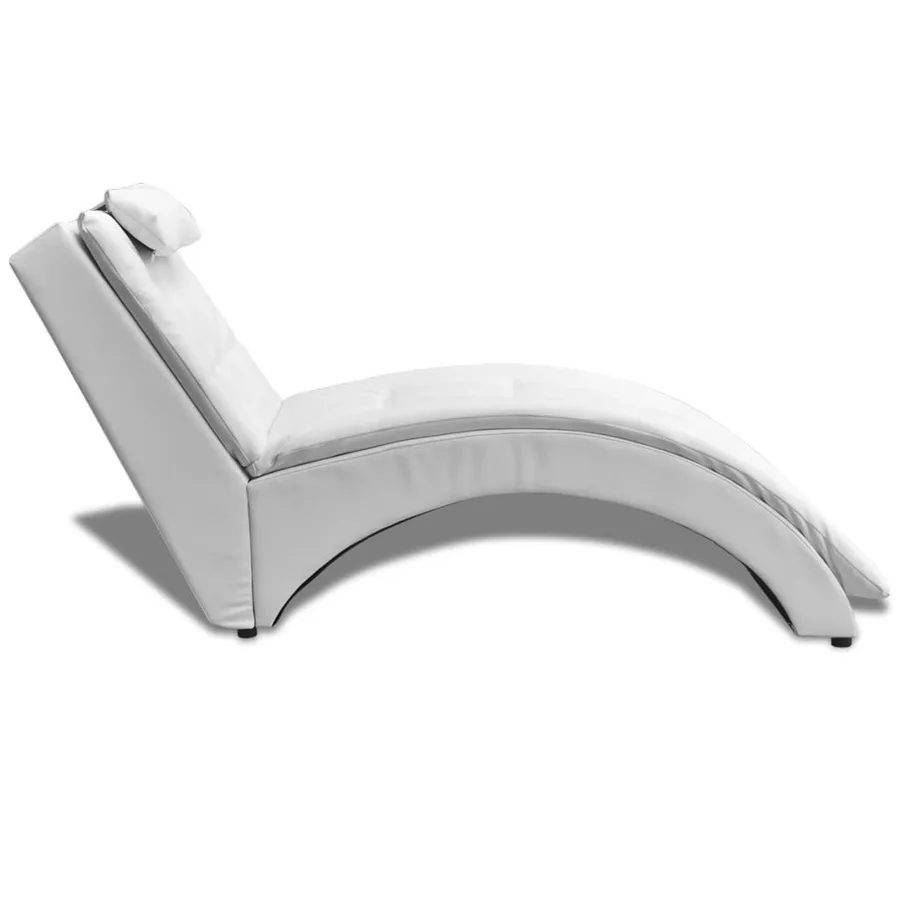 Chaise longue avec oreiller Blanc Similicuir - 3