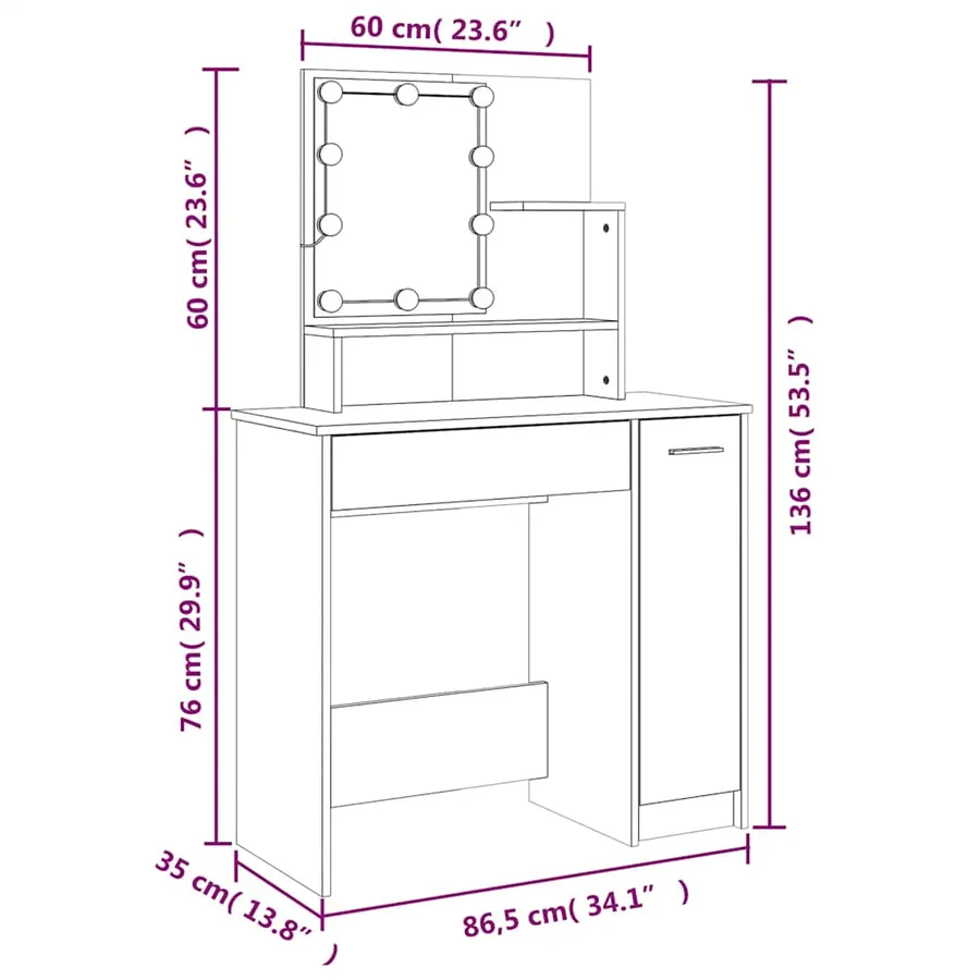 Coiffeuse avec LED Chêne marron 86,5x35x136 cm - 17