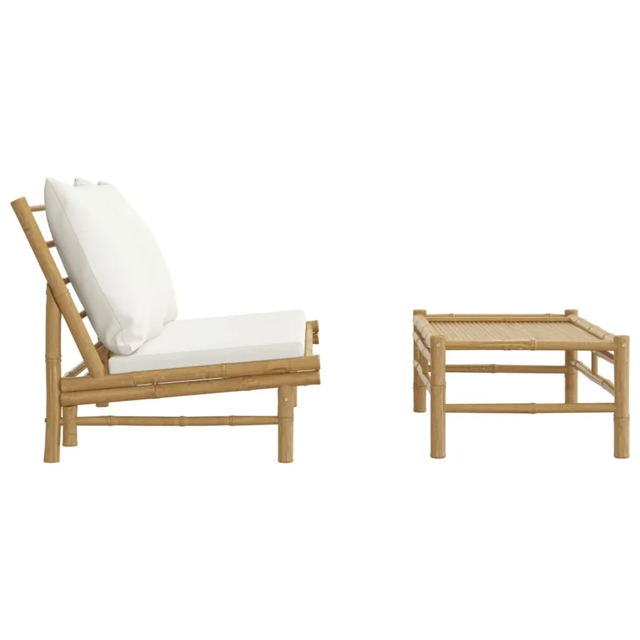 Salon de jardin 2 pcs avec coussins blanc crème bambou - 4
