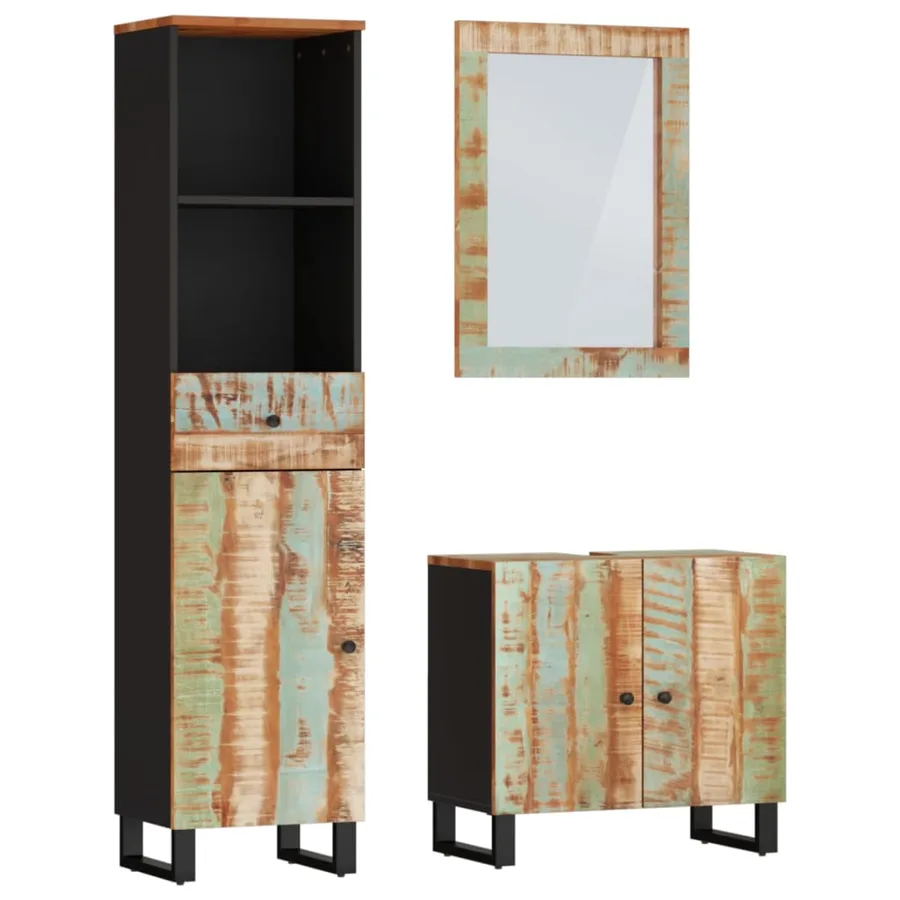 Ensemble de meubles de salle de bain 3 pcs bois massif récupéré - 2