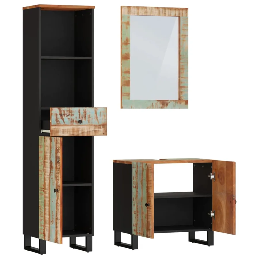 Ensemble de meubles de salle de bain 3 pcs bois massif récupéré - 3