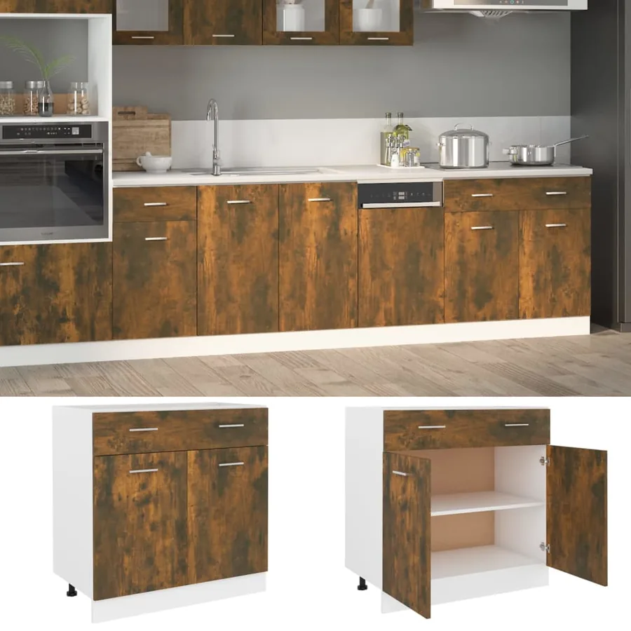 Armoire à tiroirs "Lyon" Chêne fumé 80 x 46 x 81,5 cm Bois d'ingénierie