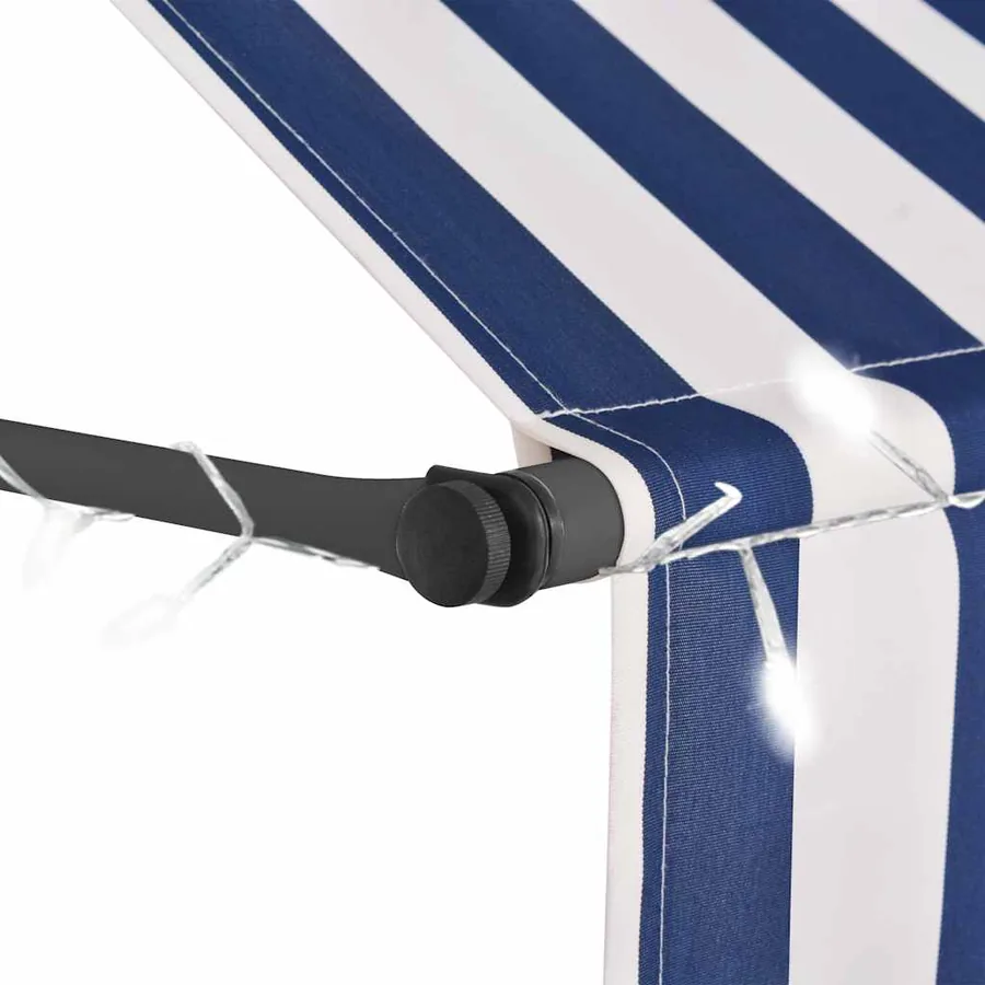 Auvent manuel rétractable avec LED 150 cm Bleu et blanc - 4