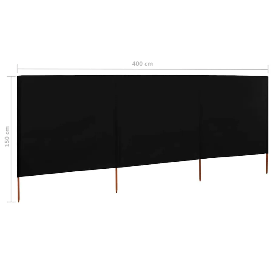 Paravent 3 panneaux Tissu 400 x 120 cm Noir - 6