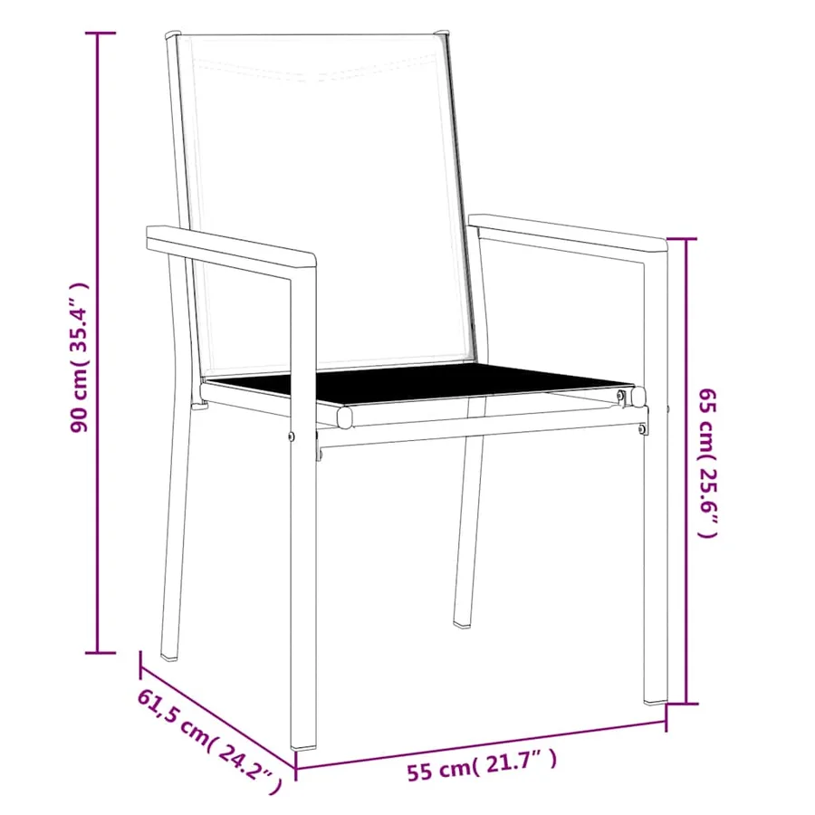 Chaises de jardin lot de 2 noir 55x61,5x90cm textilène et acier - 8