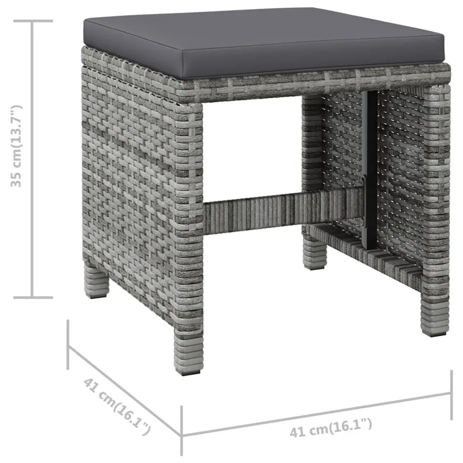 Jeu de chaise et tabouret de jardin 4 pcs Résine tressée Gris - 12
