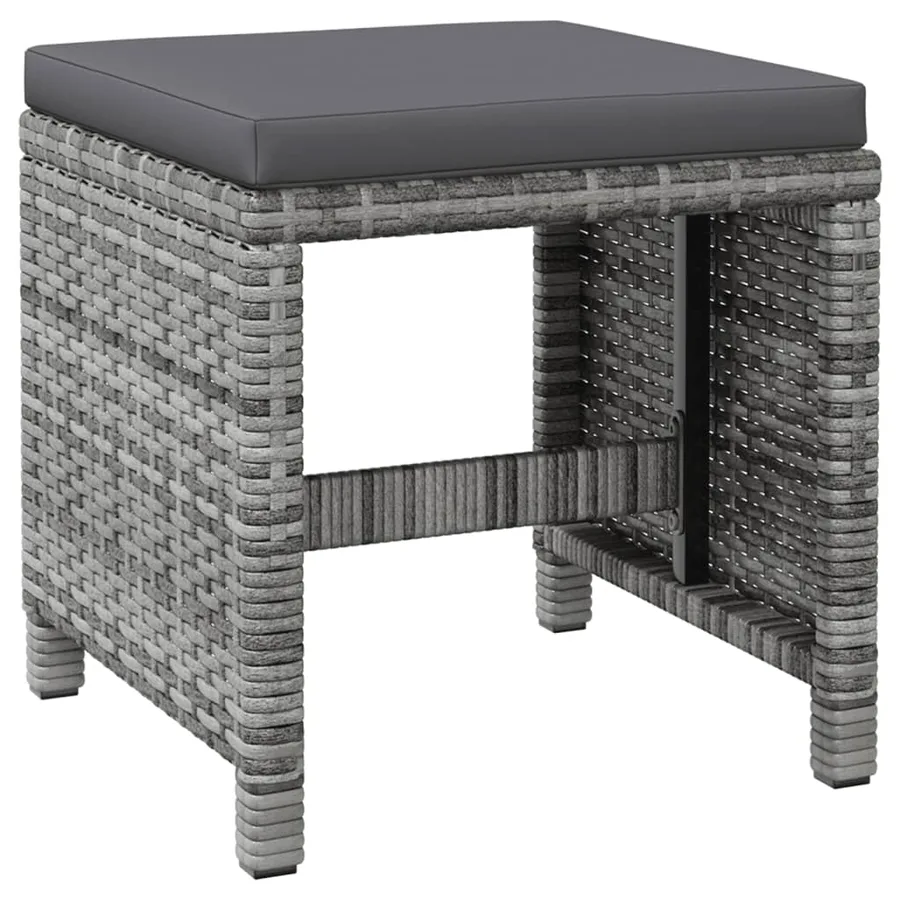 Jeu de chaise et tabouret de jardin 4 pcs Résine tressée Gris - 8
