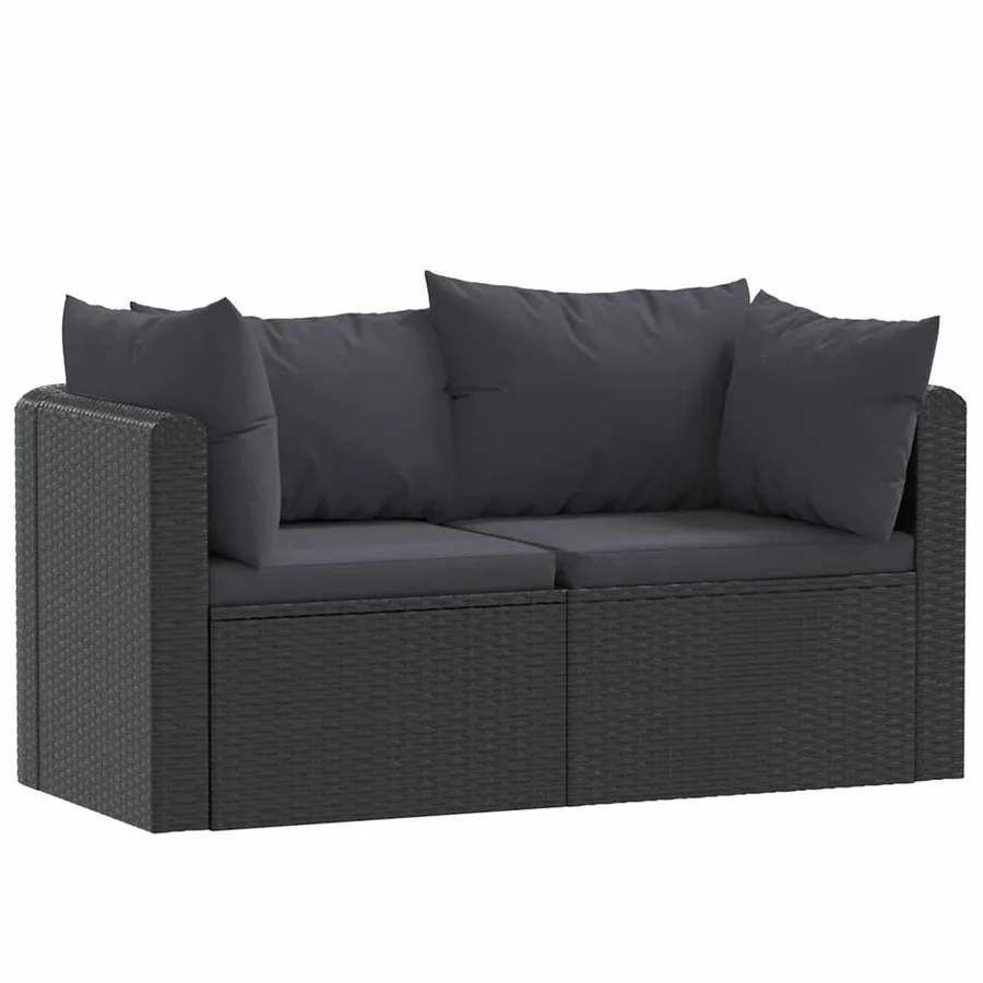 Canapés de jardin 2 pcs avec coussins Résine tressée Noir - 2