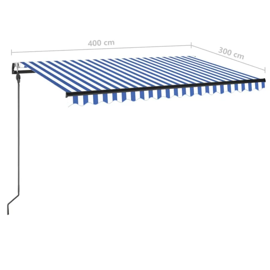Auvent automatique capteur de vent/LED 400x300 cm Bleu et blanc - 8