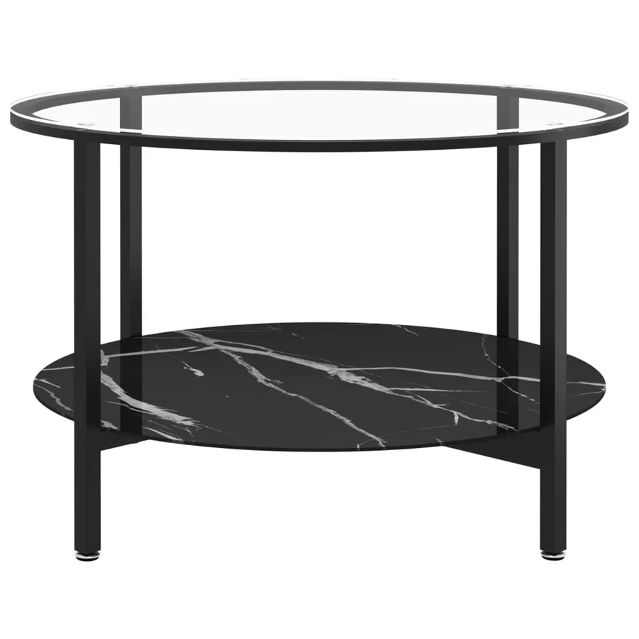 Table à thé Noir et marbre noir 70 cm Verre trempé - 3
