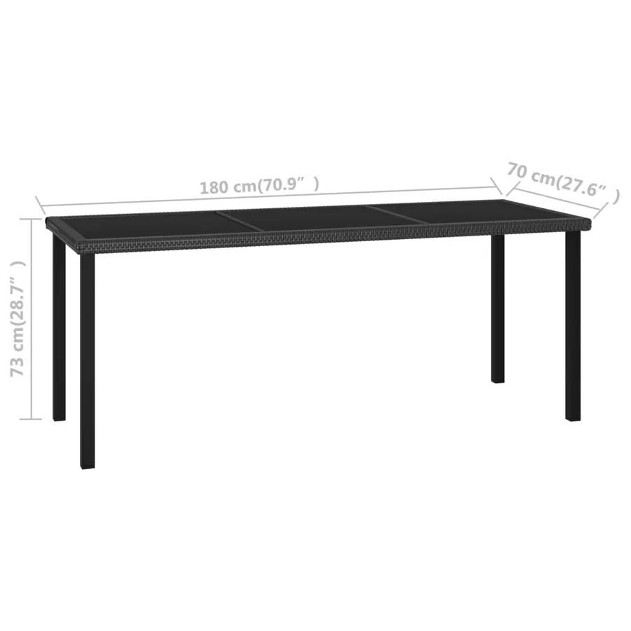Table à dîner de jardin Noir 180x70x73 cm Résine tressée - 5