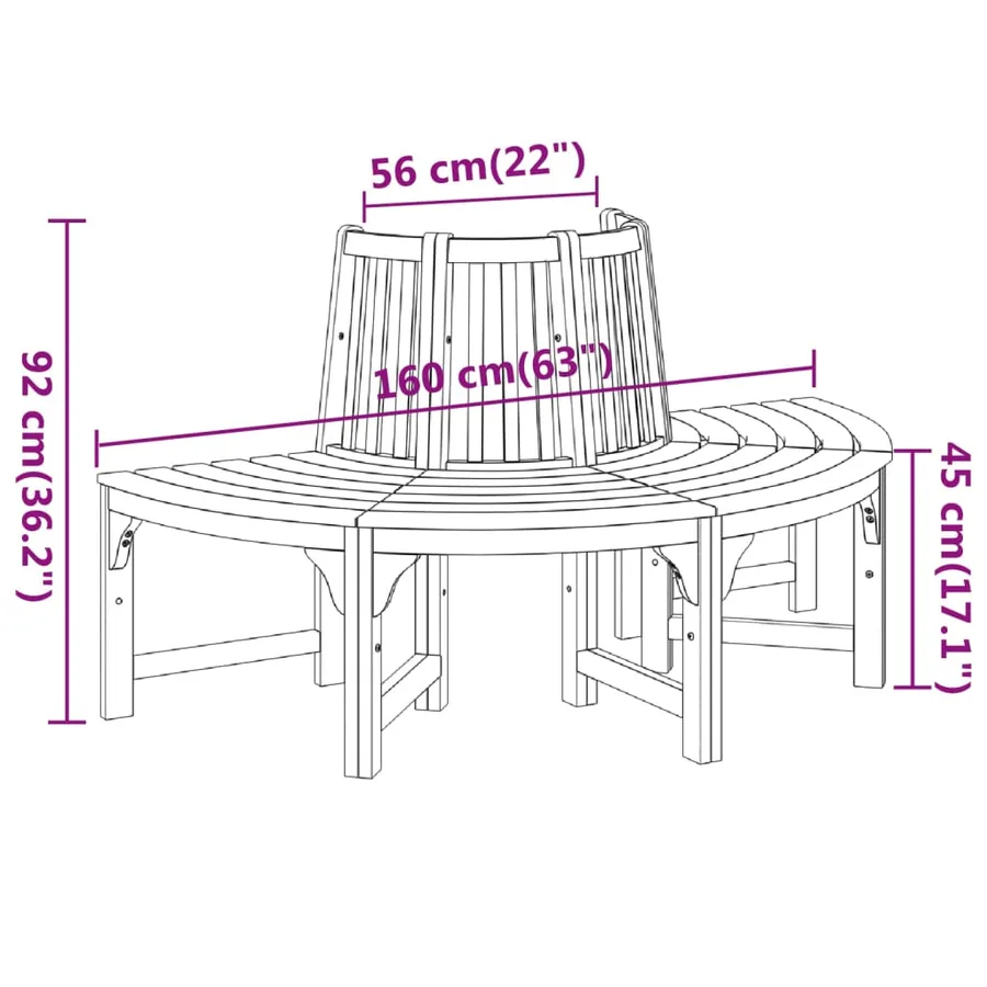 Banc demi-circulaire tour d'arbre Ø160cm bois massif eucalyptus - 7
