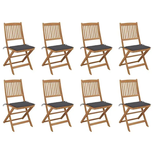Chaises pliables d'extérieur et coussins lot de 8 Bois d'acacia
