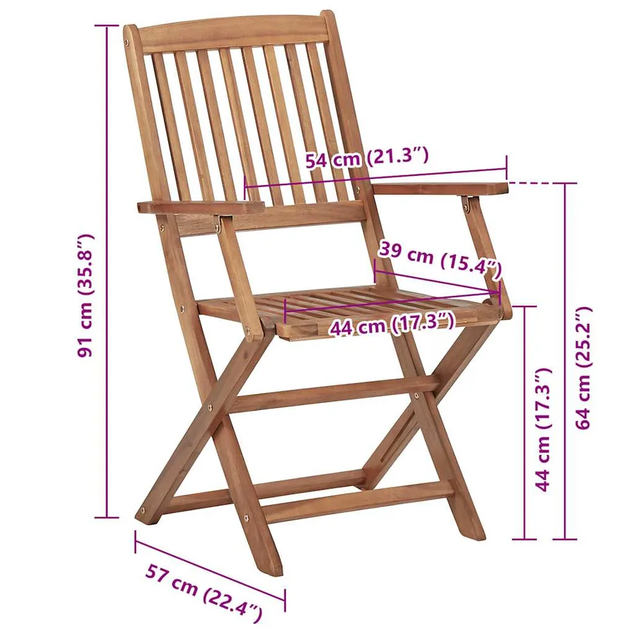 Chaises pliables d'extérieur et coussins lot de 8 Bois d'acacia - 14