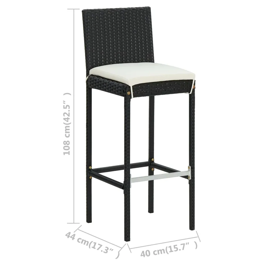 Tabourets de bar de jardin et coussins lot de 2 résine tressée - 9