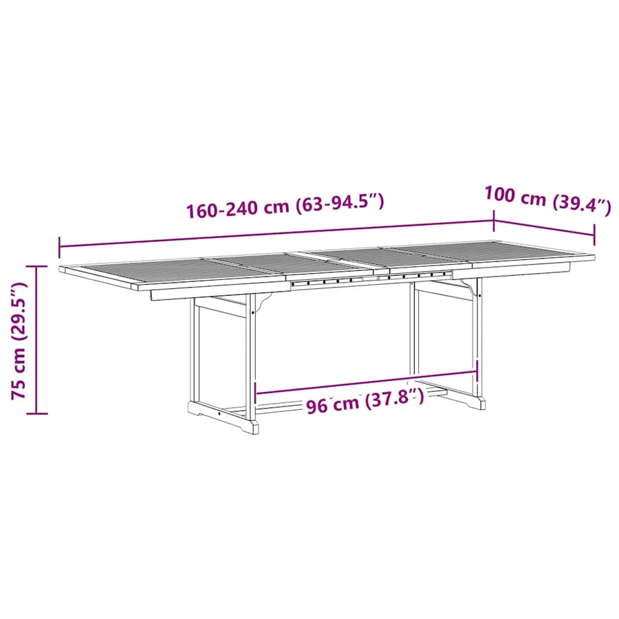 Table à dîner de jardin (160-240)x100x75cm Bois d'acacia massif - 9