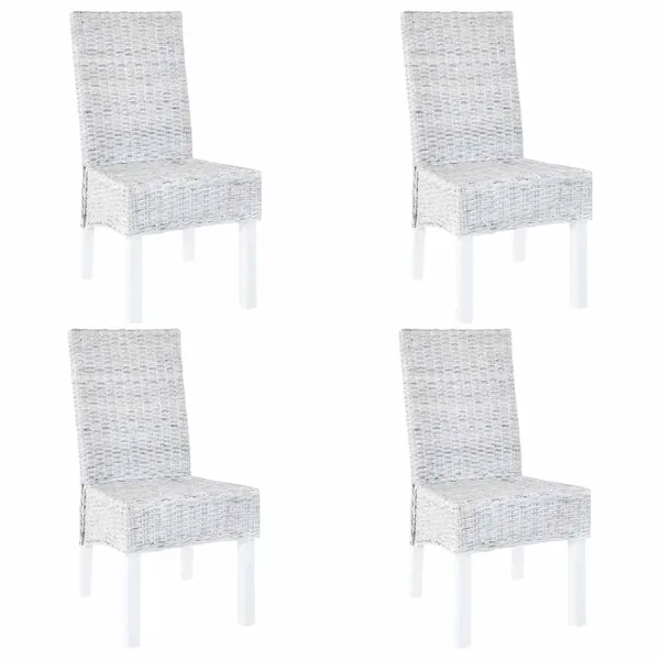 Chaise à manger lot de 4 blanc rotin Kubu et bois de manguier